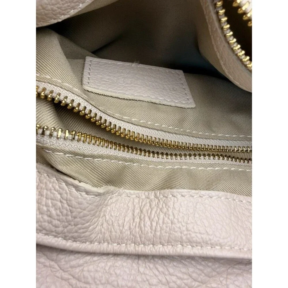 Divina Firenze Italian Genuine Leather Chevron Quilted Crossbody Bag - Beige